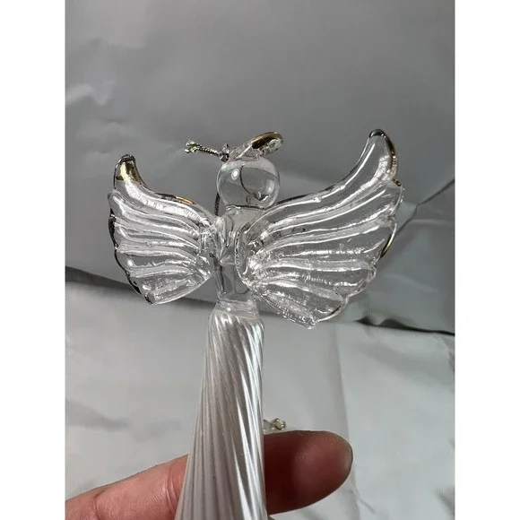 Glass Angel Christmas Ornament Pearl White And Gold trim 9”+Little Angle - Picture 7 of 9